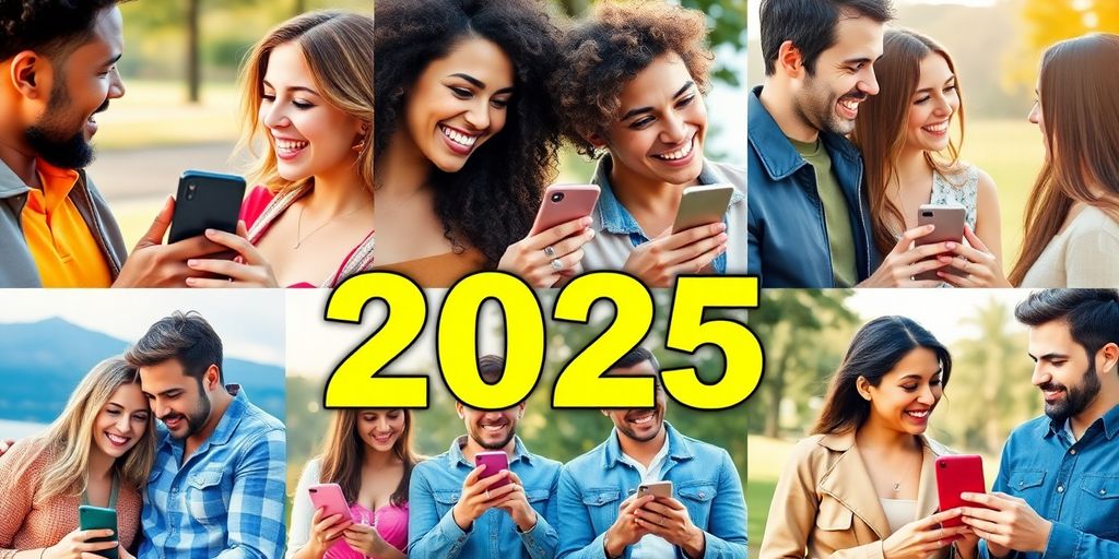 Couples enjoying dating apps outdoors in 2025.