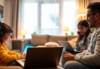 Family using NBN at home with devices and comfort.