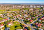 Aerial view of residential suburbs in Perth, Australia.