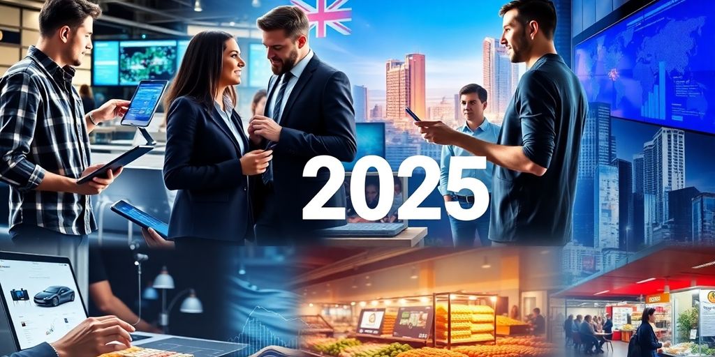 Vibrant business scenes highlighting Australia's 2025 opportunities.