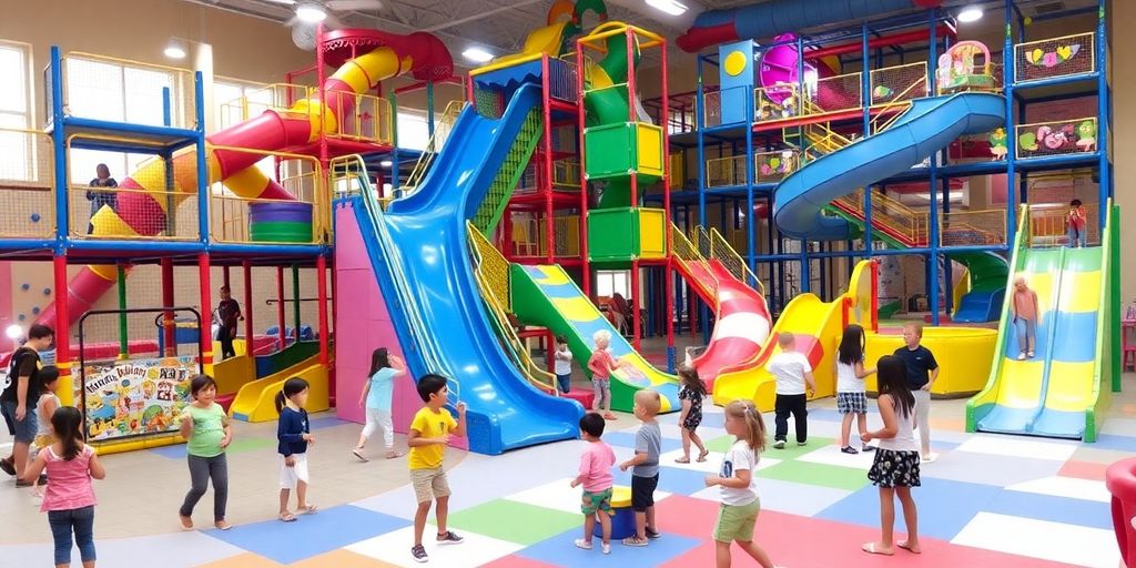 Children playing in a colorful indoor play center.