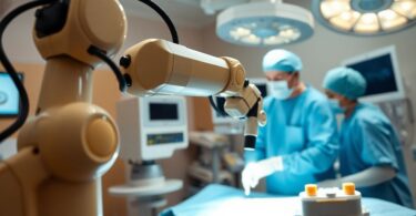 Robotic surgery in a modern operating room.