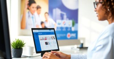 Person using a device to access online healthcare services.