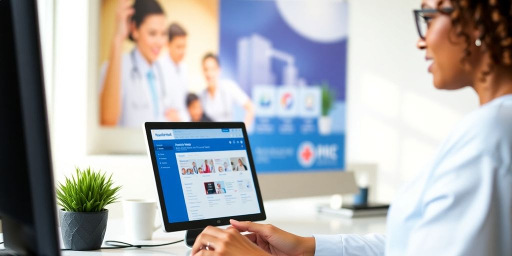 Person using a device to access online healthcare services.