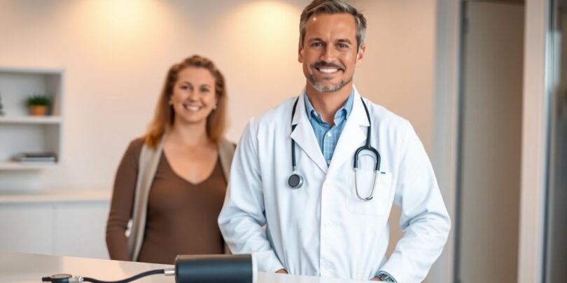 Aussie doc, healthy patient, medical gear.