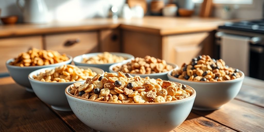 Bowls of local Aussie cereals on a rustic table.