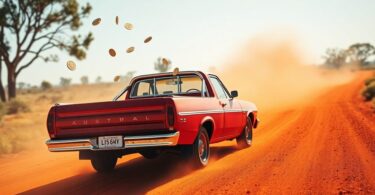 Aussie ute making U-turn, coins scattering.