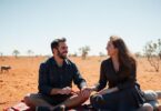 Happy Aussies on outback dating adventure.