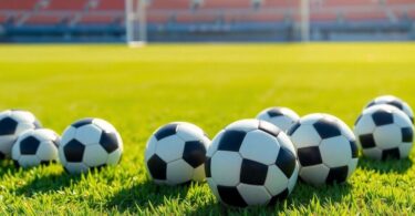 Different size soccer balls on a real Aussie pitch.