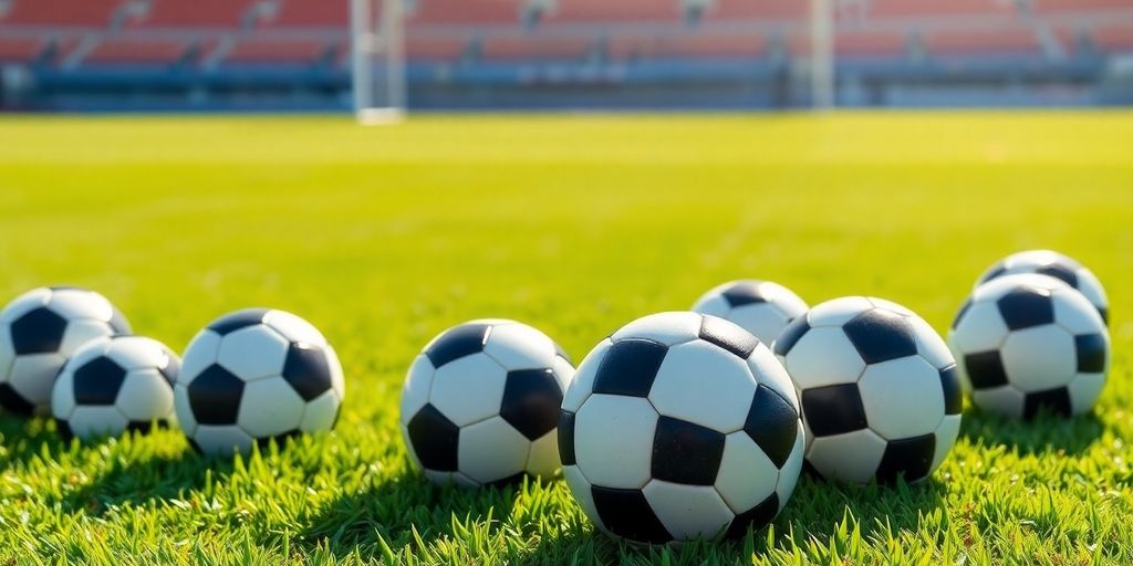 Different size soccer balls on a real Aussie pitch.