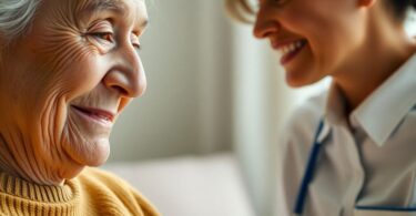 Elderly person talking with aged care assessor.