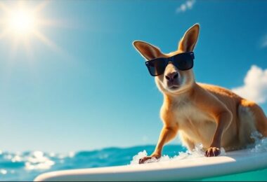 Aussie surfing kangaroo on NBN