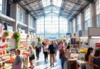 Bright, modern wellness expo with healthy products.
