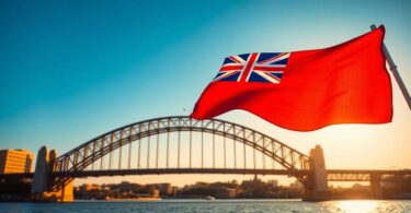 Aussie flag and Sydney Harbour Bridge.