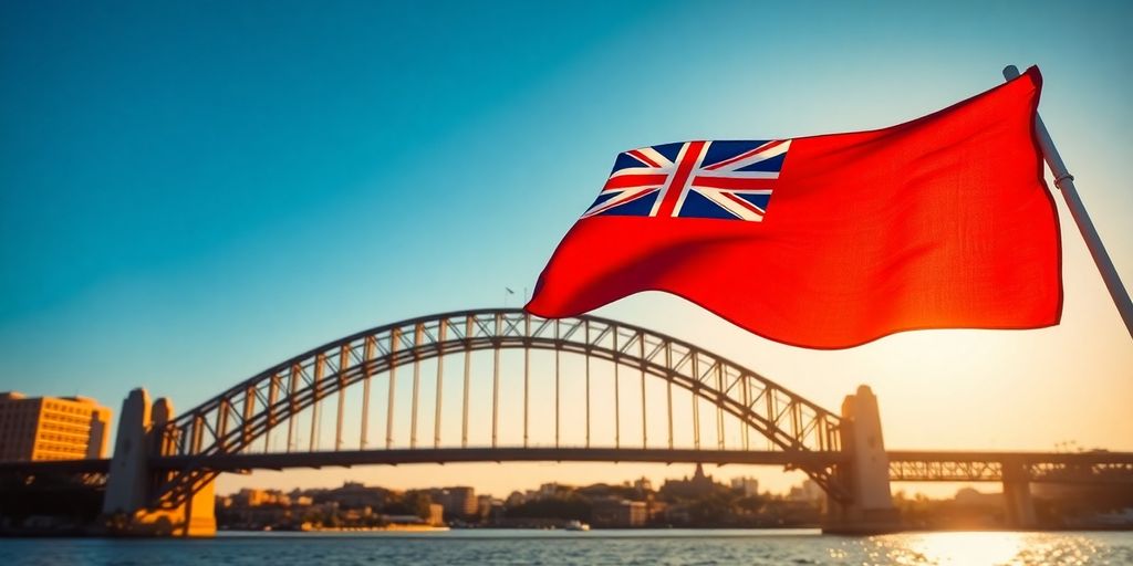 Aussie flag and Sydney Harbour Bridge.