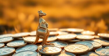 Golden kangaroo amidst Australian dollar coins