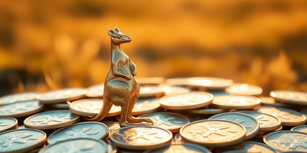 Golden kangaroo amidst Australian dollar coins