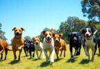 Happy Aussie dogs playing.