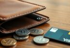 Empty wallet, Aussie coins, bank card close-up.