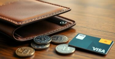 Empty wallet, Aussie coins, bank card close-up.