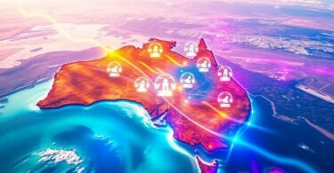 Fast internet connection flowing through Australian landscape.