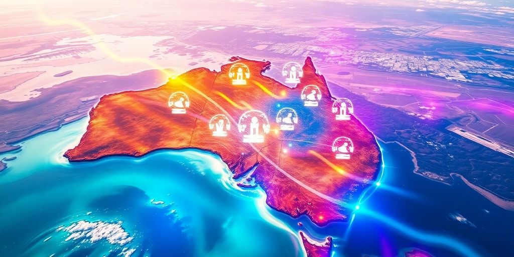 Fast internet connection flowing through Australian landscape.