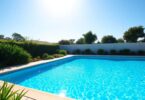 Sparkling pool, clear water, sunny day