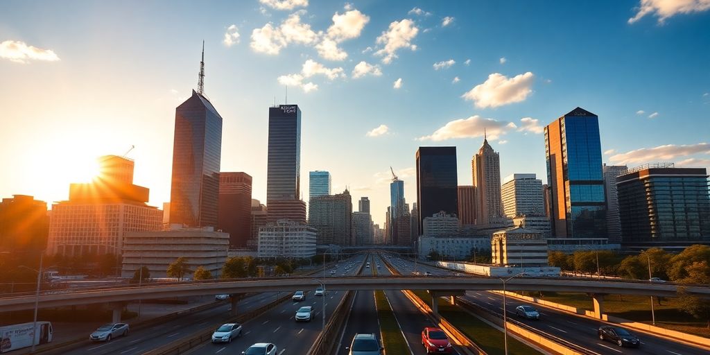 Melbourne skyline at sunrise, Herald Sun building.