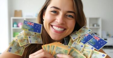 Aussie person happily counting cash.