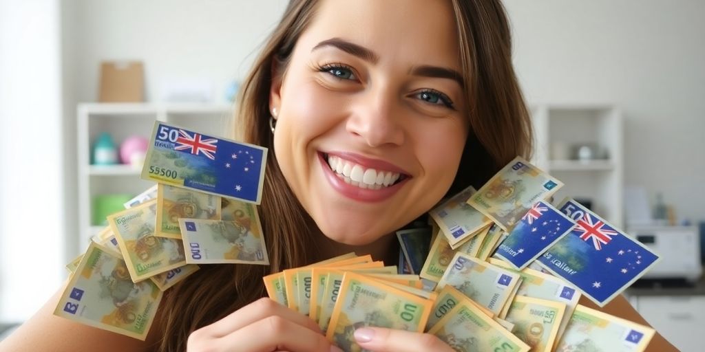 Aussie person happily counting cash.