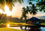 Bali's tranquil rice paddies at sunset.