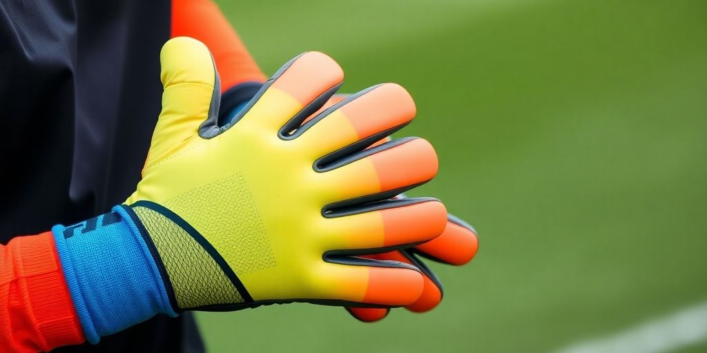 Soccer goalie wearing gloves, ready to catch ball.