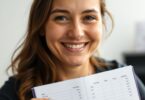 Aussie smiling with budget planner.