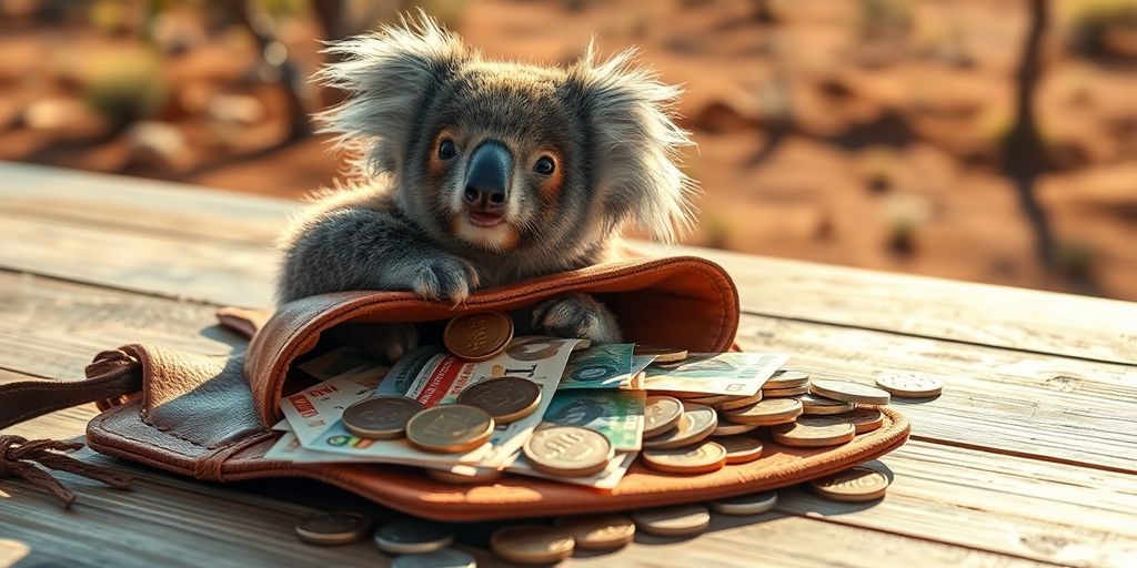 Aussie cash, koala smiling, outback sun
