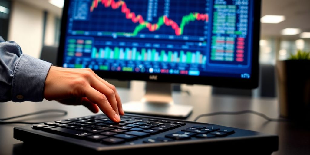 Person examining stock market data on a computer.