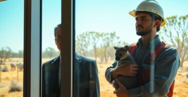 Boss watching tradie with a joey.