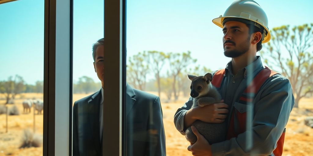 Boss watching tradie with a joey.