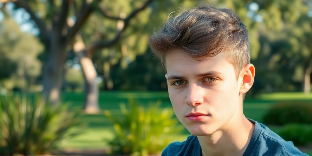 Young person looking thoughtful, Australian setting.