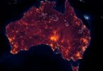 A satellite view of Australia with glowing connection lines.
