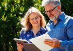 Aussie family planning finances outdoors.