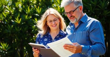 Aussie family planning finances outdoors.