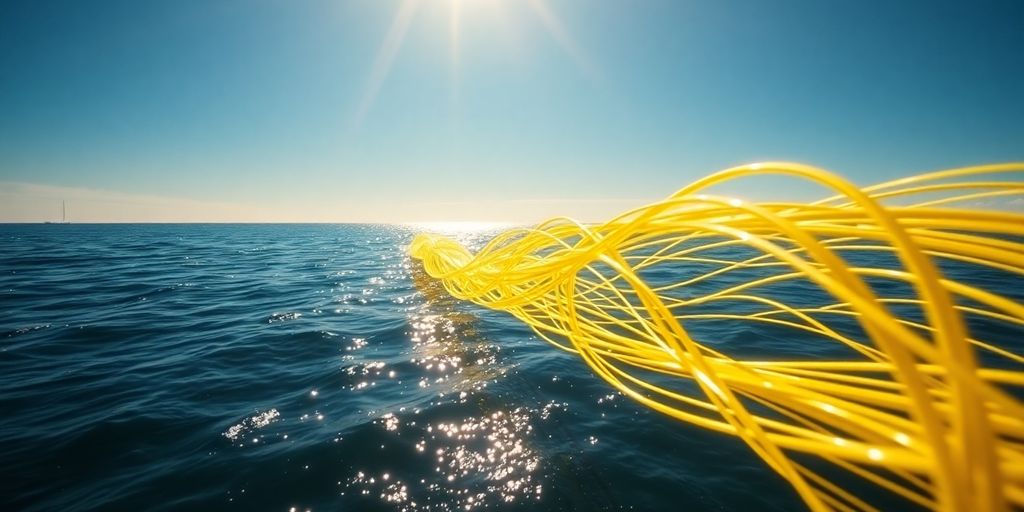 Australian coast with fibre optic cables stretching into the ocean.