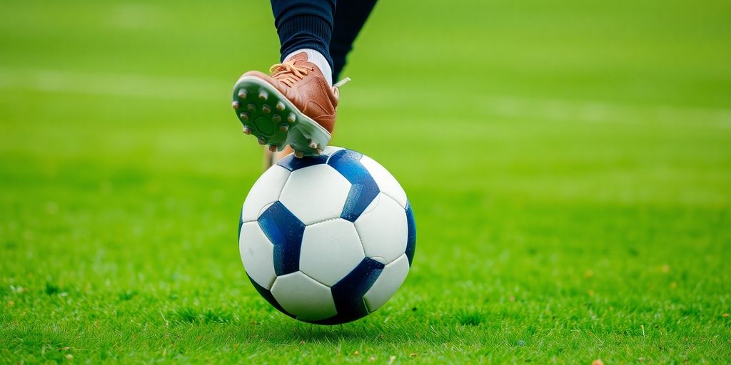 Footy player about to boot the ball, mate.