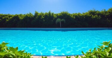 Sparkling clear swimming pool on a sunny day.