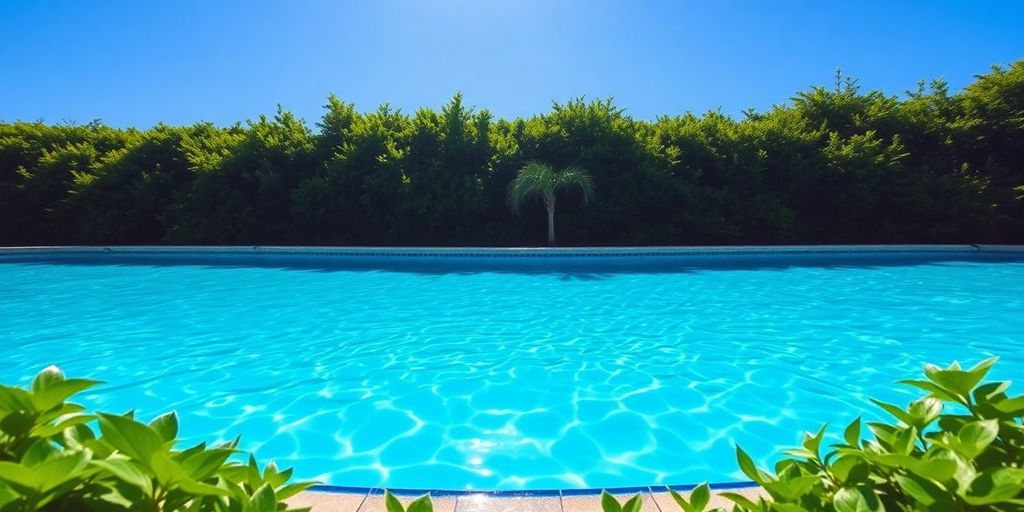 Sparkling clear swimming pool on a sunny day.