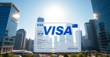 Australian landmark with visa document background.