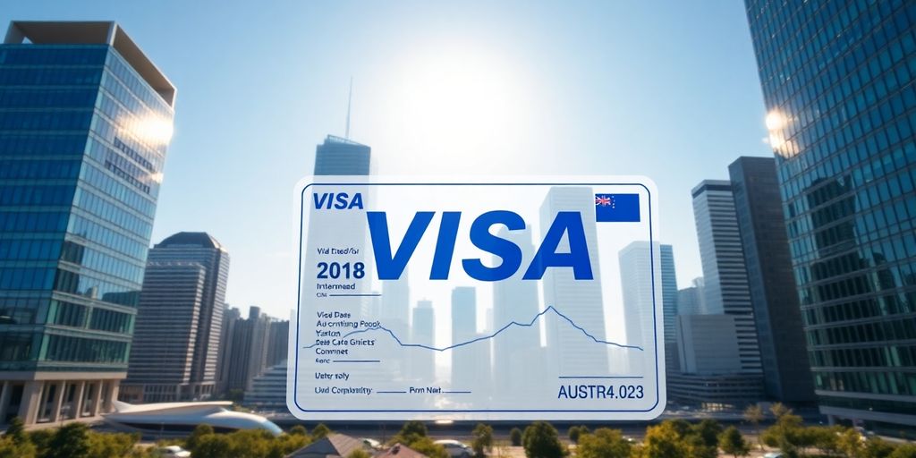 Australian landmark with visa document background.
