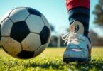 Child playing with soccer ball on Australian pitch