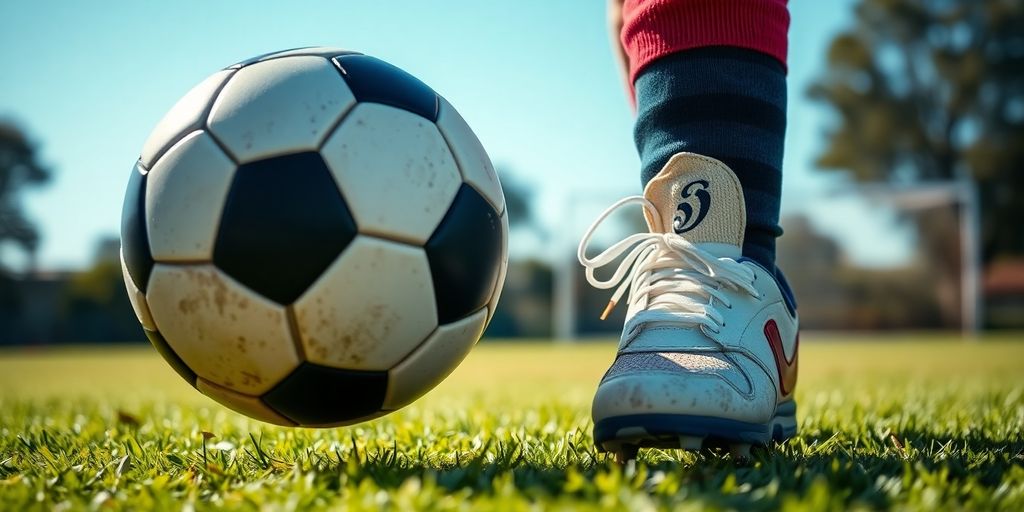 Child playing with soccer ball on Australian pitch