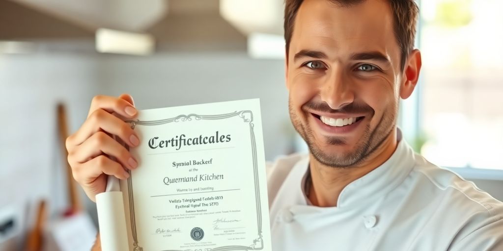 Happy chef with Certificate smiling